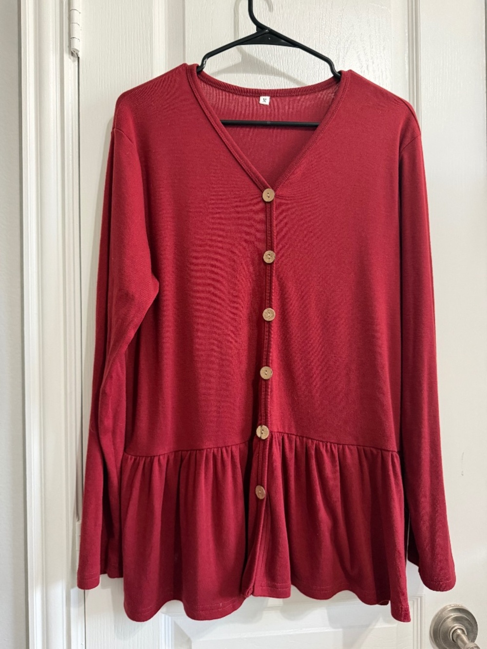 Red Button-Down Peplum Tunic Top M